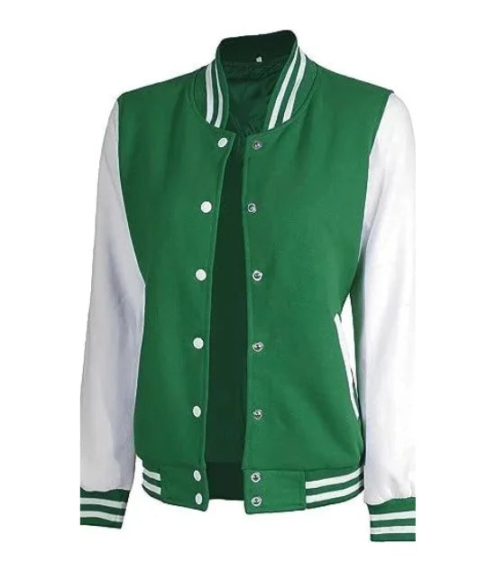 Women's Green and White Varsity Jacket - College Letterman Style