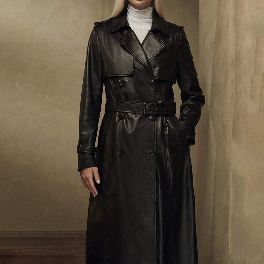 Women's Leather Dark Chocolate Brown Trench Coat