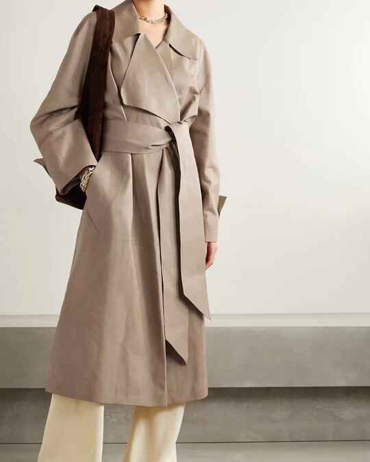 Women's Light Brown Leather Long Trench Coat