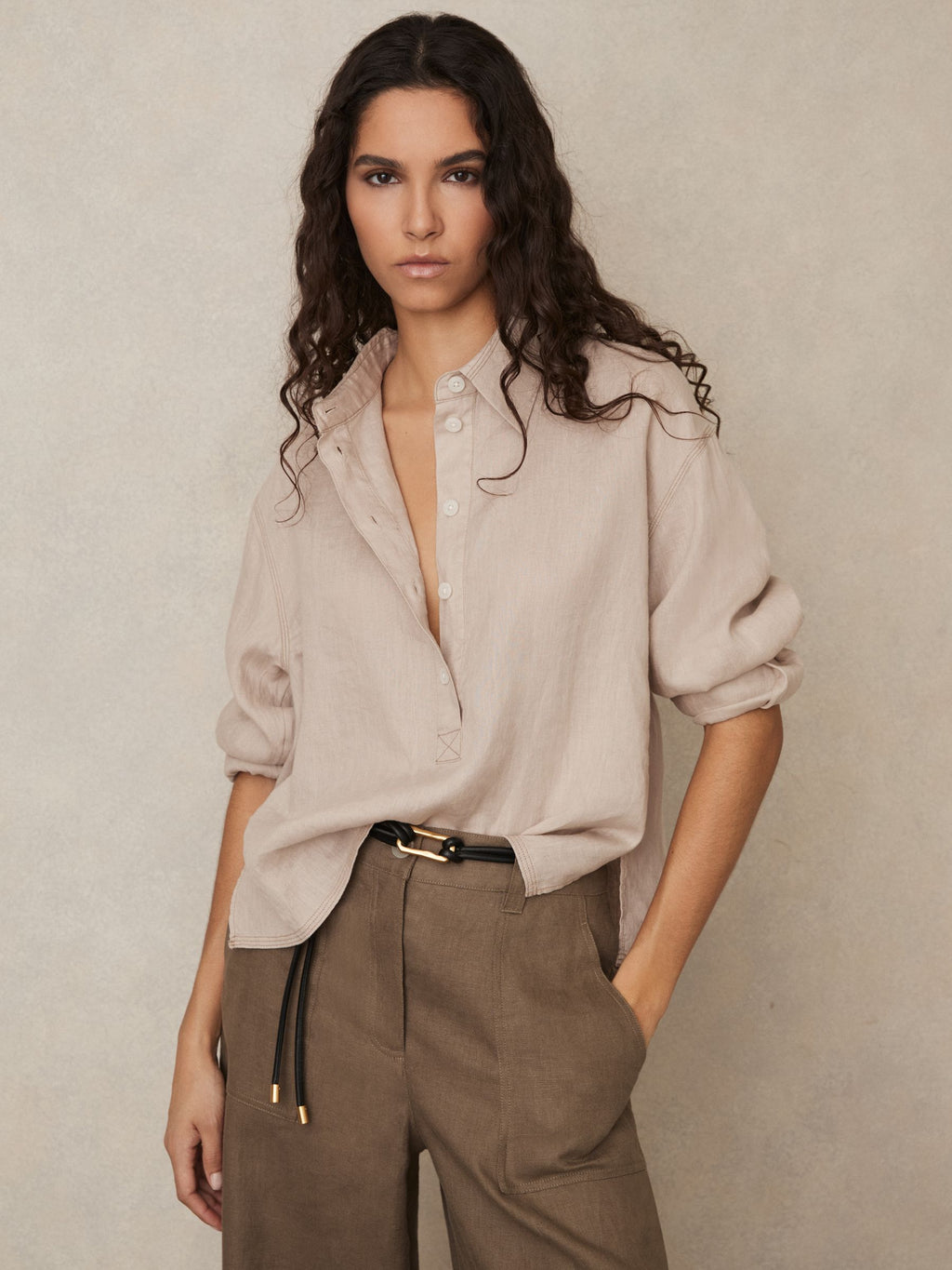 Women's Linen Drop Shoulder Shirt in Sage