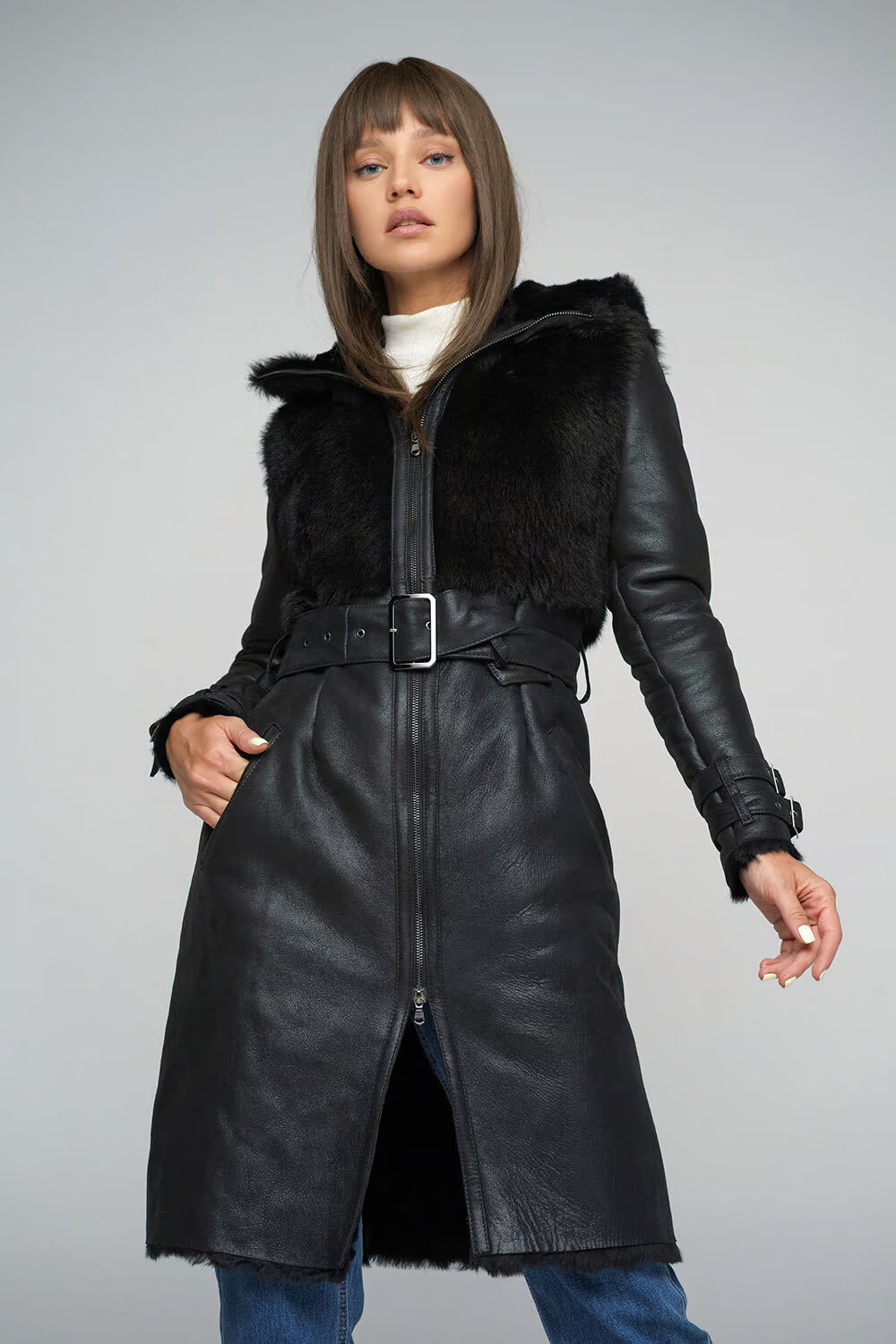 Women's Long Fox Fur & Shearling Leather Coat