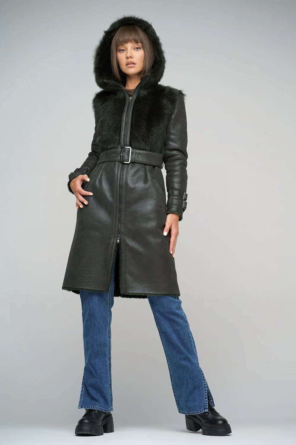 Women's Long Fox Fur & Shearling Leather Coat