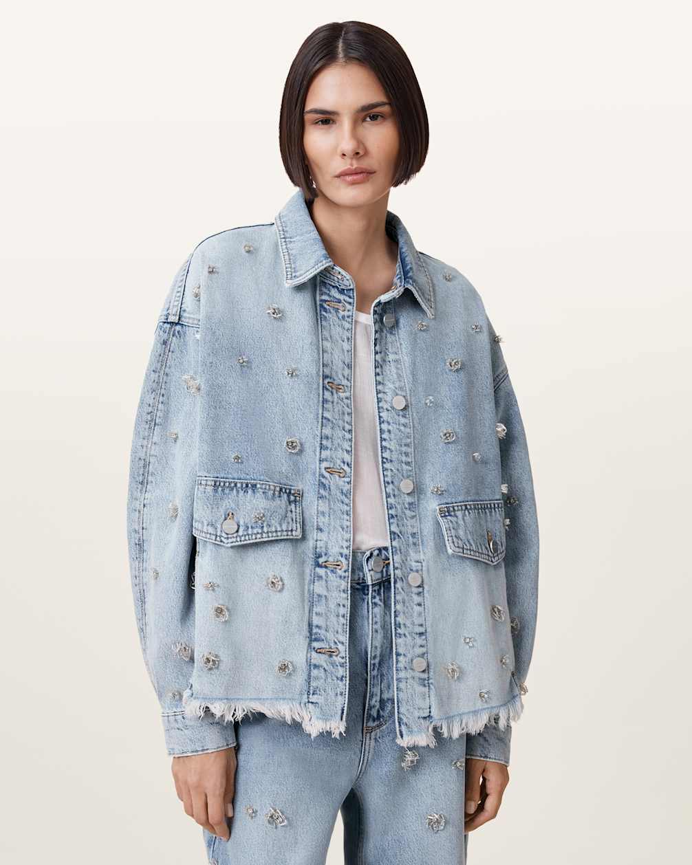 Women's Long Sleeves Embellished Denim Shirt