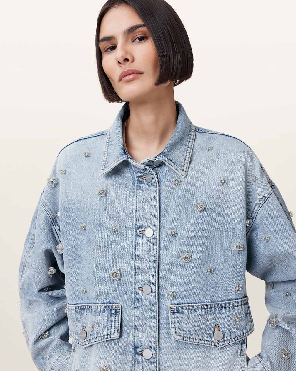 Women's Long Sleeves Embellished Denim Shirt