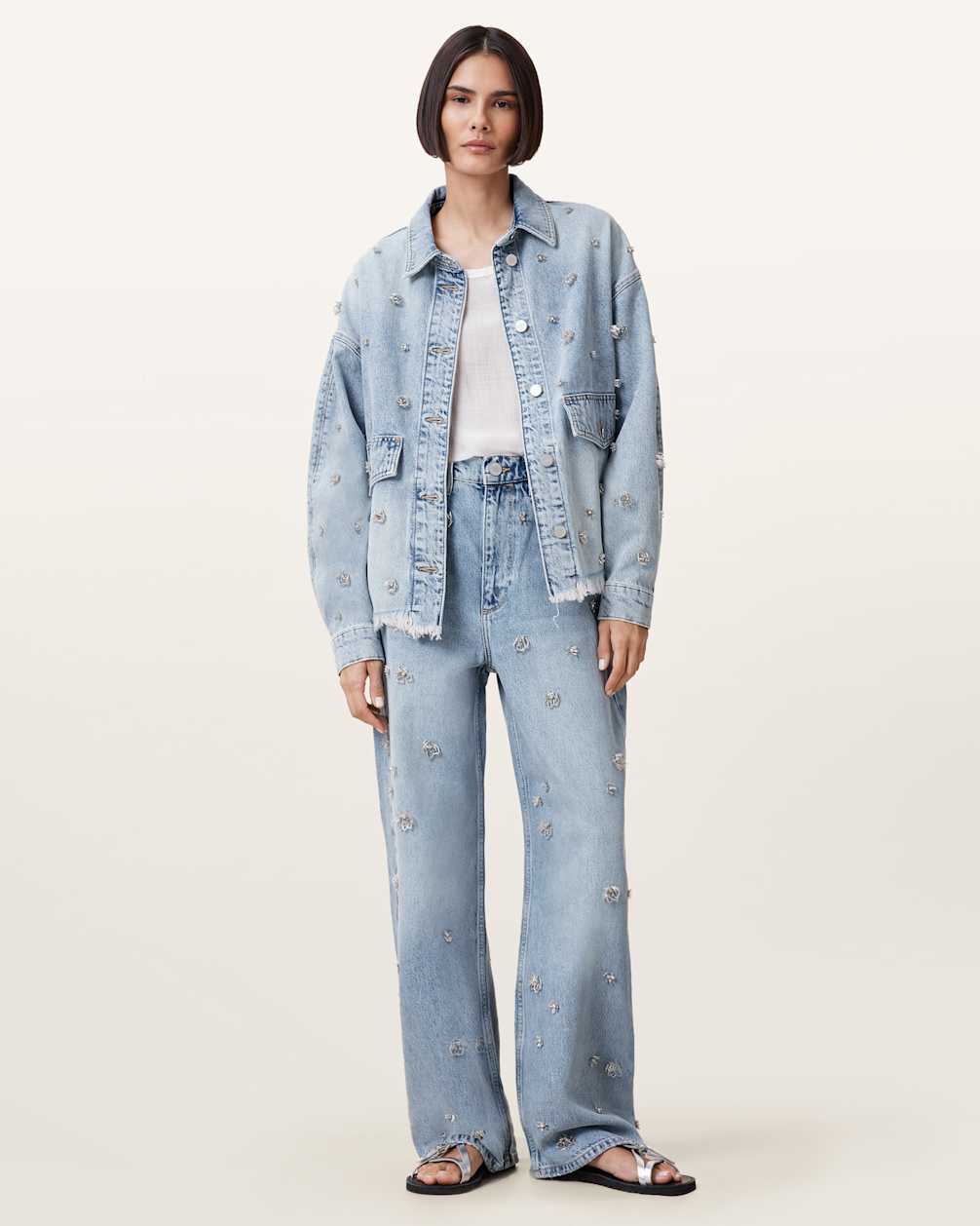 Women's Long Sleeves Embellished Denim Shirt