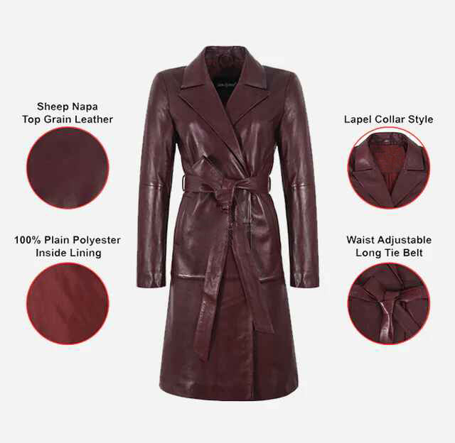 Women's MISTRIELLE Tie Belt Leather Trench Coat