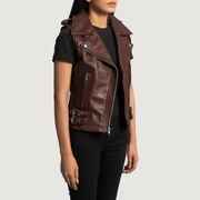 Women's Maroon Rhonda Biker Leather Jacket