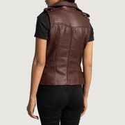 Women's Maroon Rhonda Biker Leather Jacket