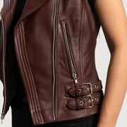 Women's Maroon Rhonda Biker Leather Jacket