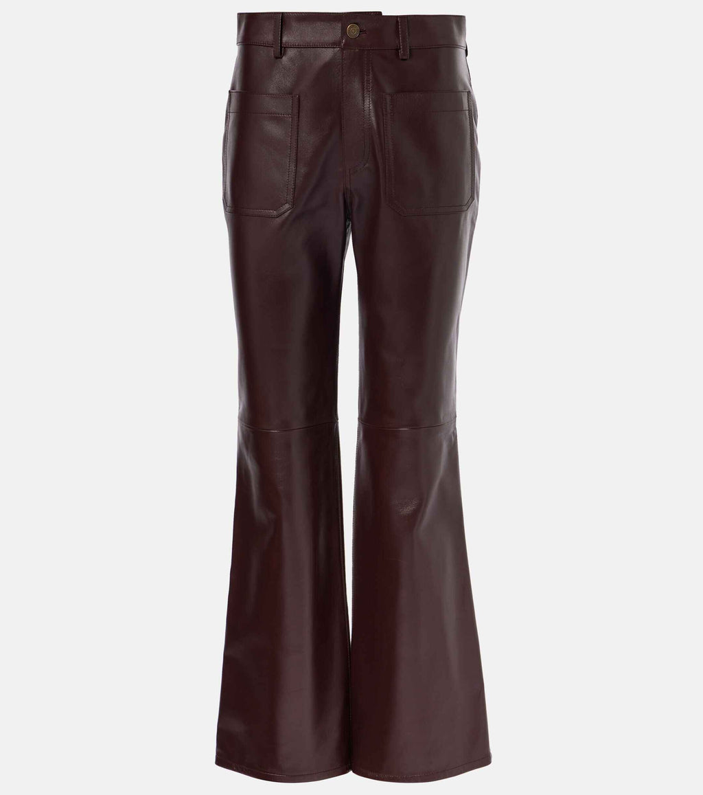 Women's Mid Rise Flared Leather Pants