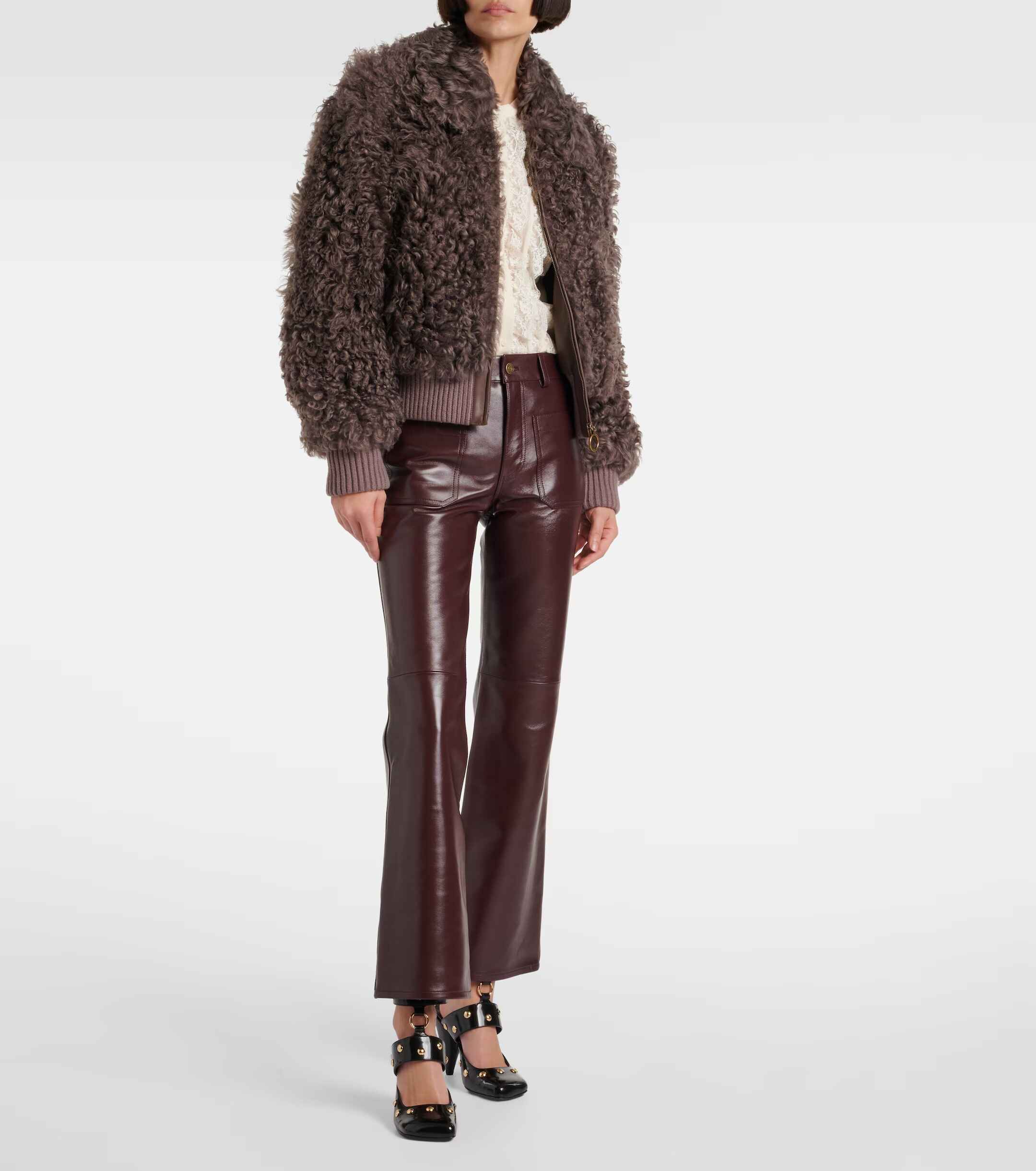 Women's Mid Rise Flared Leather Pants