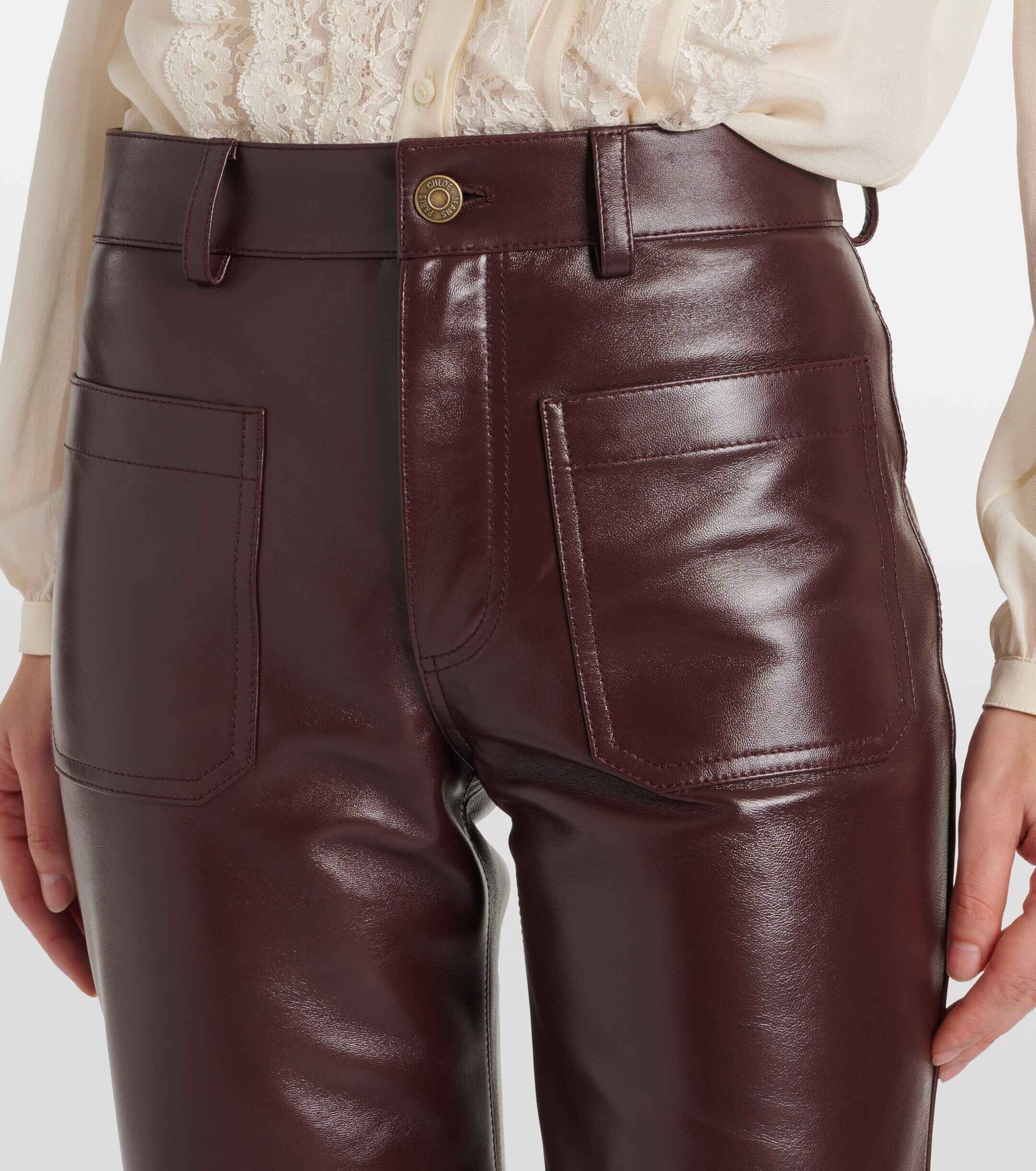 Women's Mid Rise Flared Leather Pants