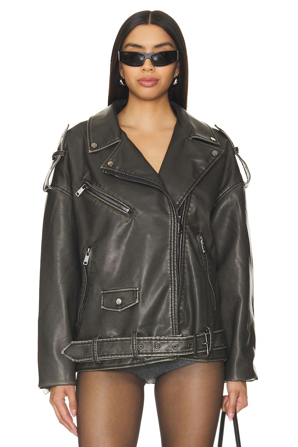 Women's Midweight Faux Leather Biker Jacket