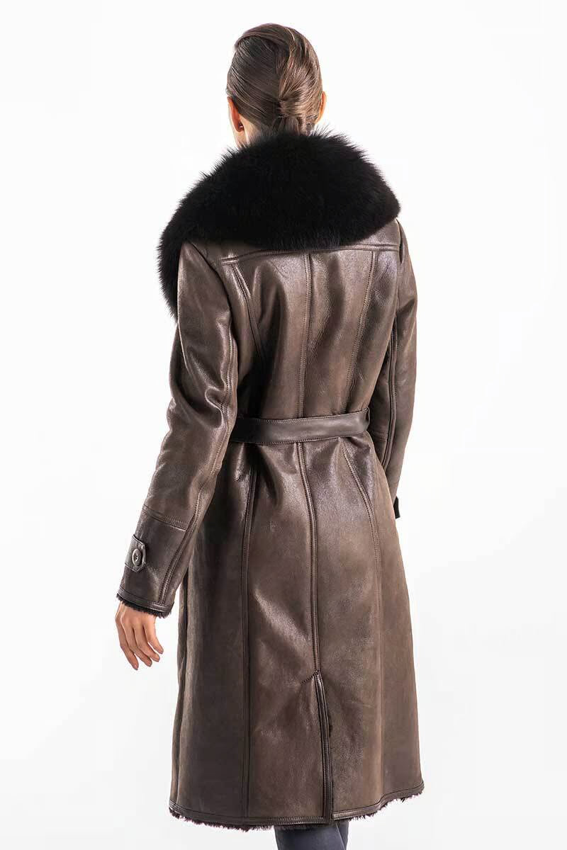 Women's Natural Shearling & Fox Fur Leather Coat
