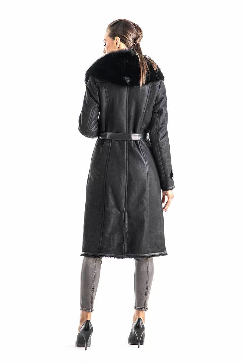 Women's Natural Shearling & Fox Fur Leather Coat