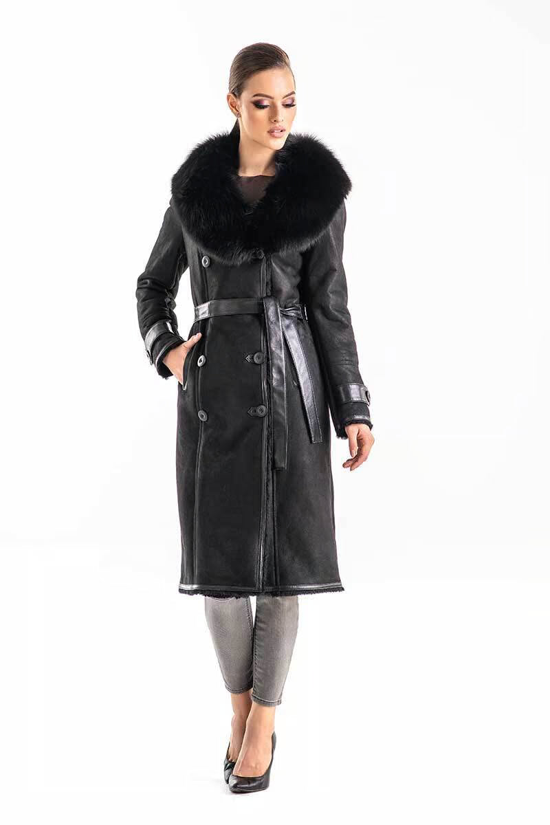 Women's Natural Shearling & Fox Fur Leather Coat