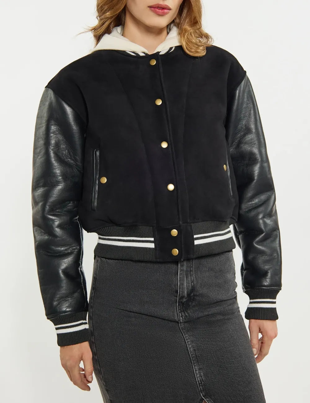 Noir Elegance Aviator Bomber Lederjacke für Damen