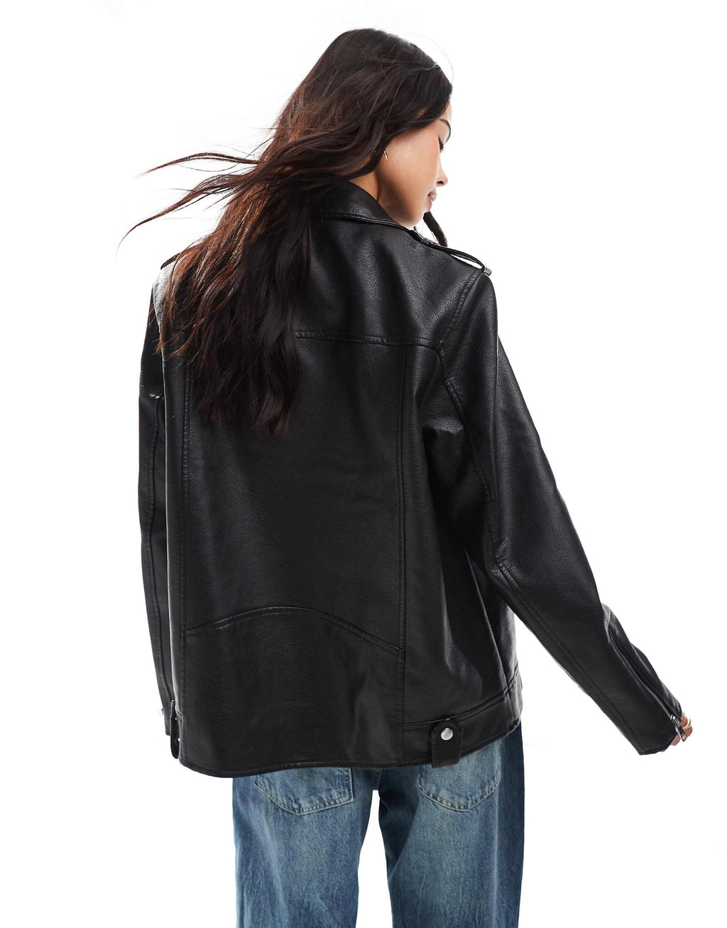 Women's Notch Collar Black Zipper Leather Jacket