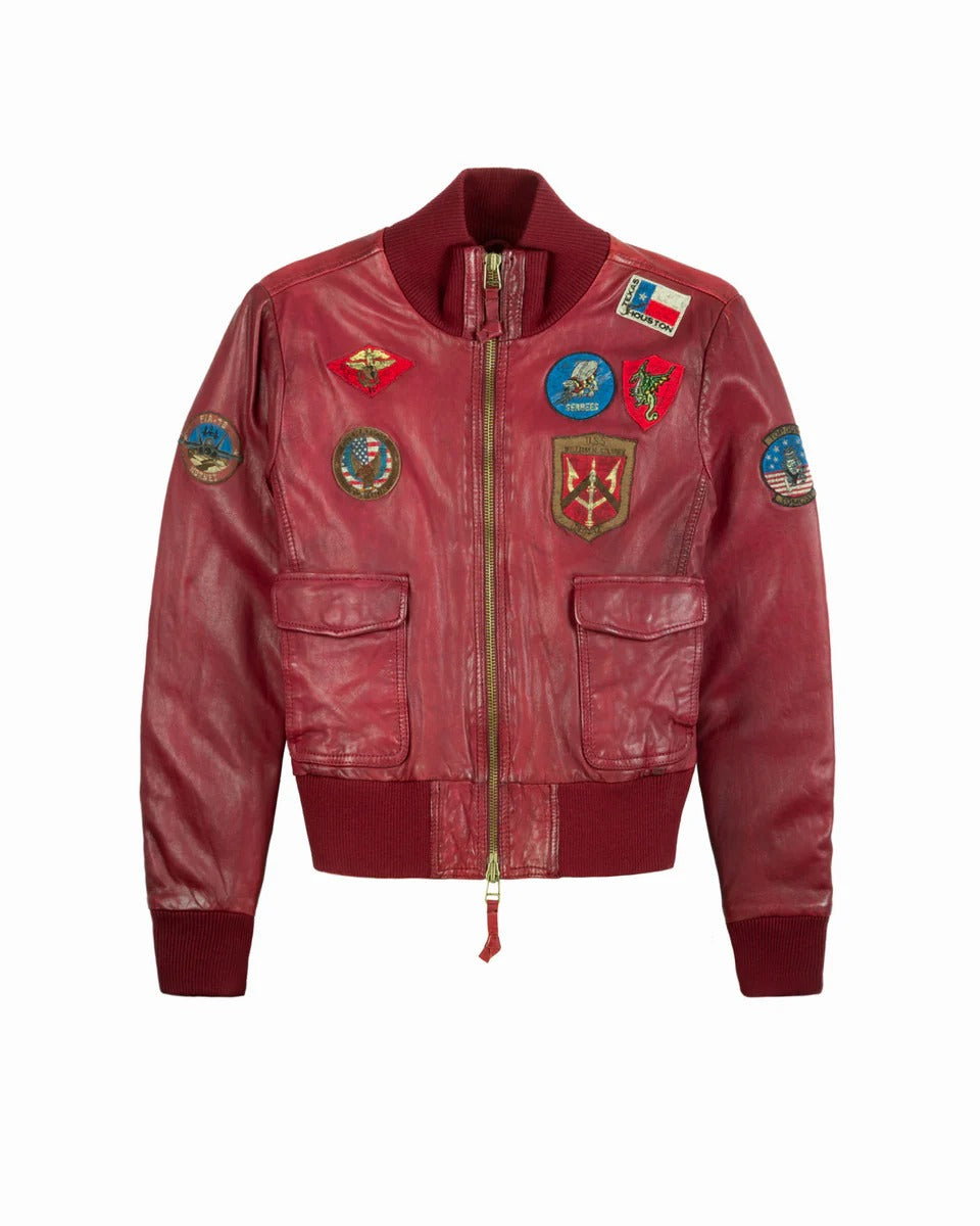 Women's OFFICIAL MISS TOP GUN Aviator Bomber Leather Jacket