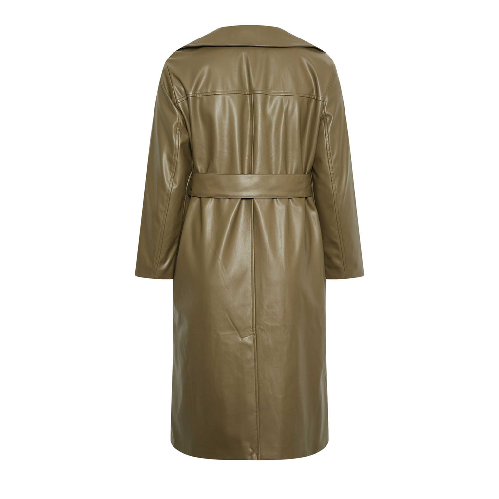 Olivgrüner Trenchcoat aus Leder für Damen
