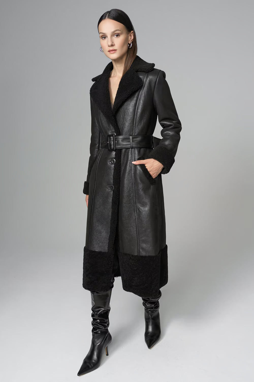 Women's Overcoat Fox Fur & Shearling Leather Coat