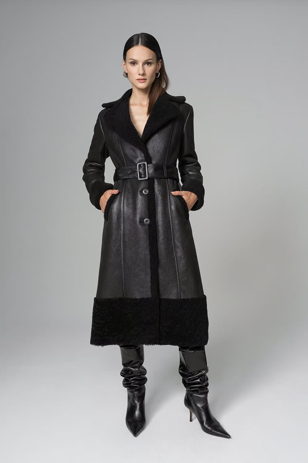Women's Overcoat Fox Fur & Shearling Leather Coat