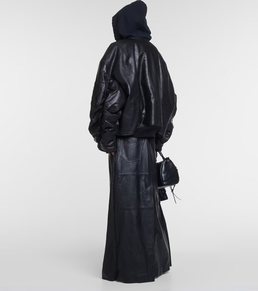 Women's Oversized Aviator Bomber Leather Jacket