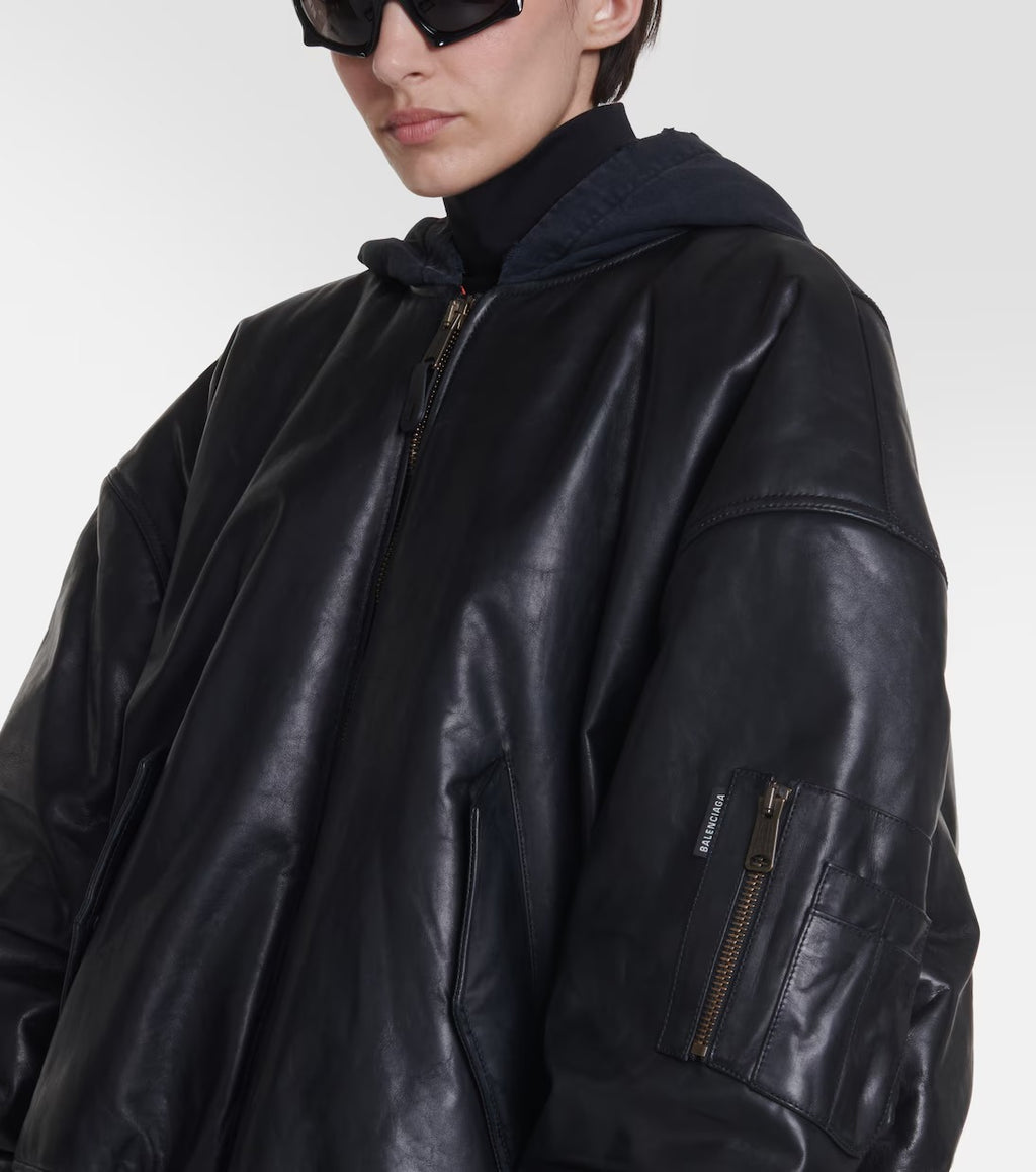 Women's Oversized Aviator Bomber Leather Jacket