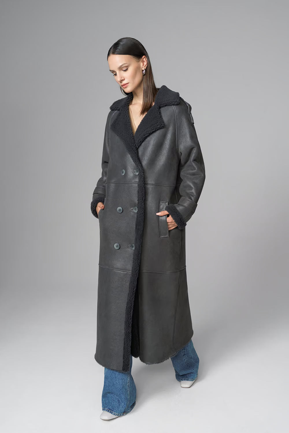 Women's Oversized Fox Fur & Shearling Leather Long Coat