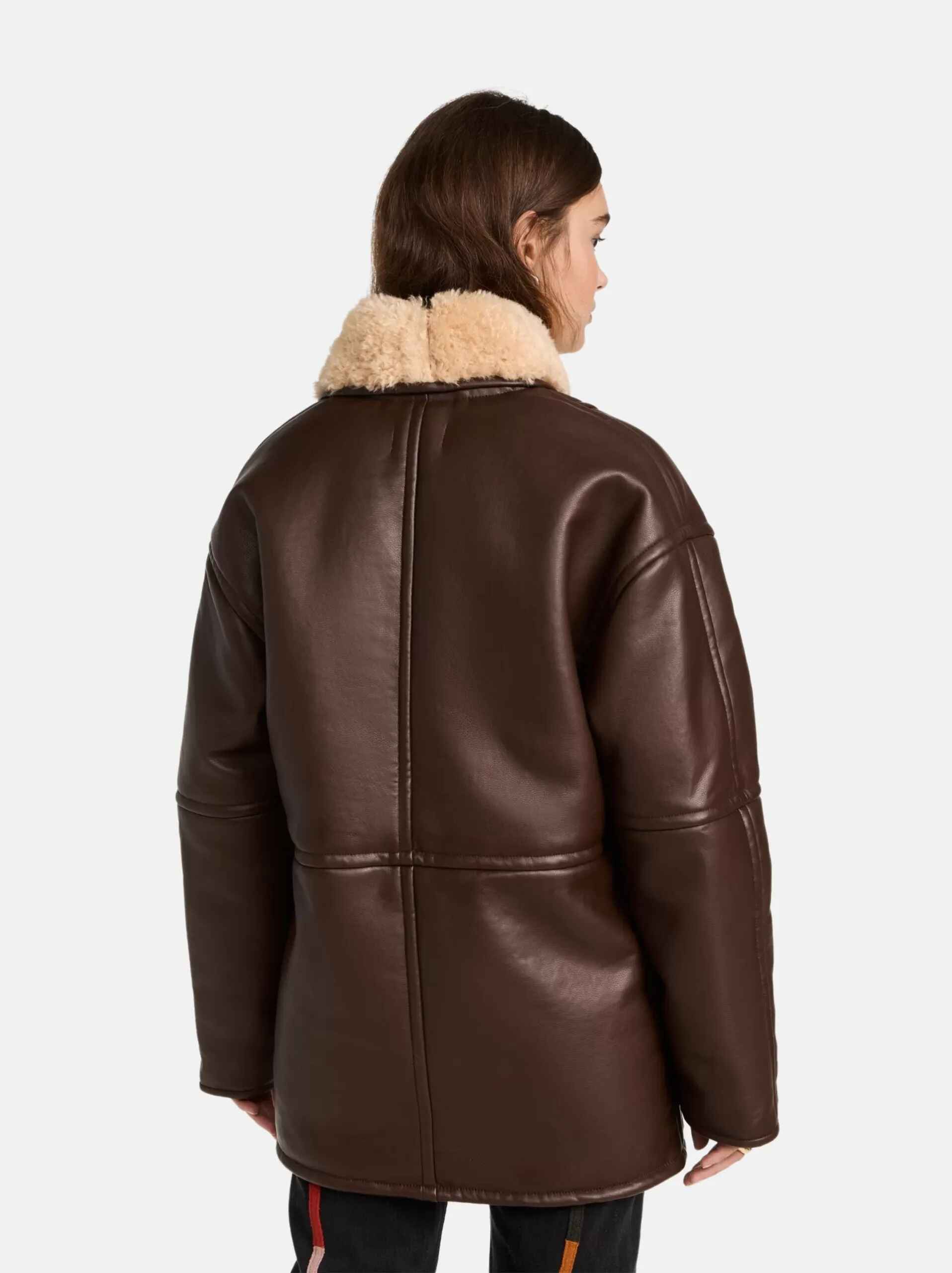 Women’s Plain Brown Sheepskin Shearling Leather Coat