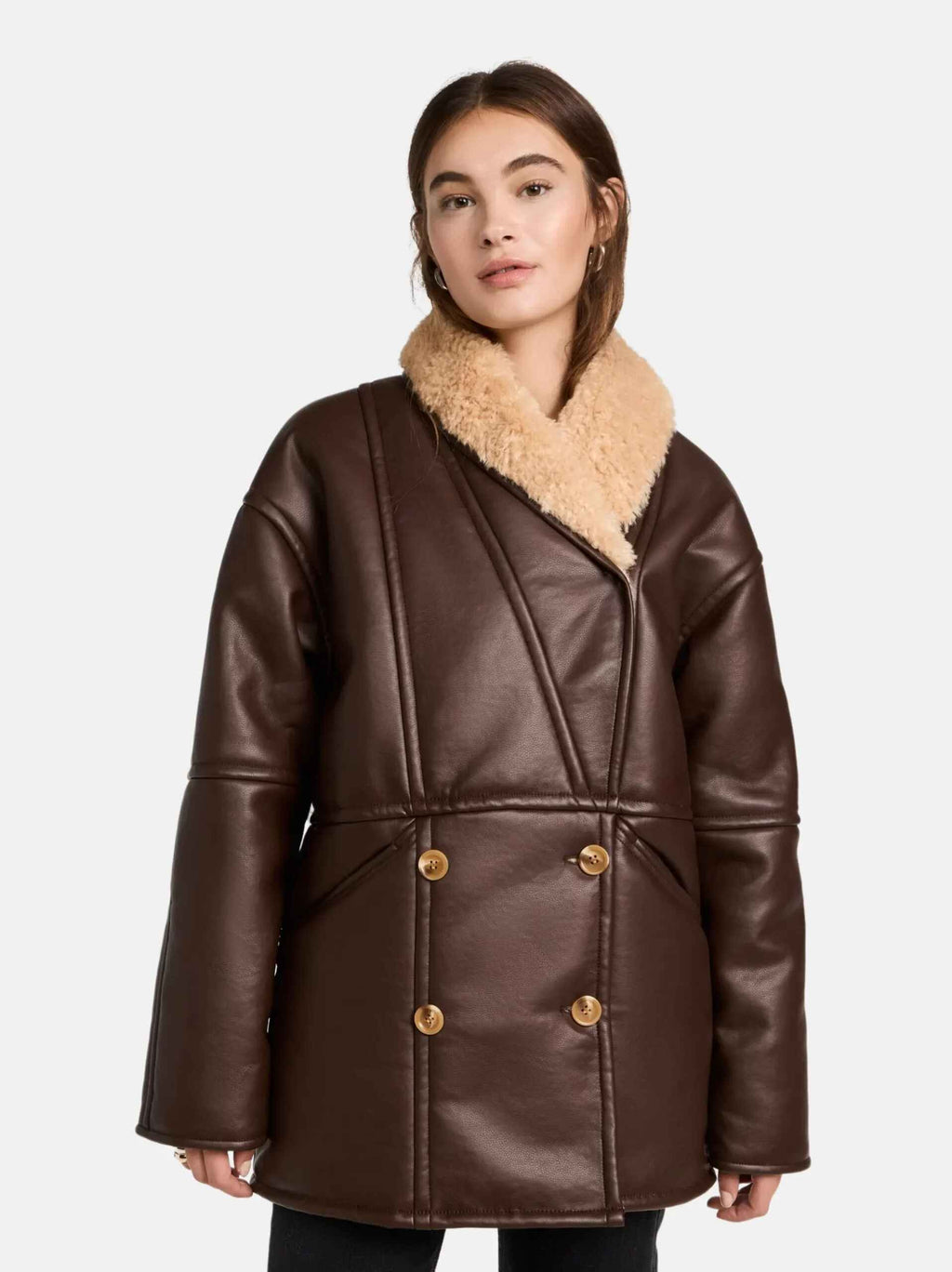 Women’s Plain Brown Sheepskin Shearling Leather Coat