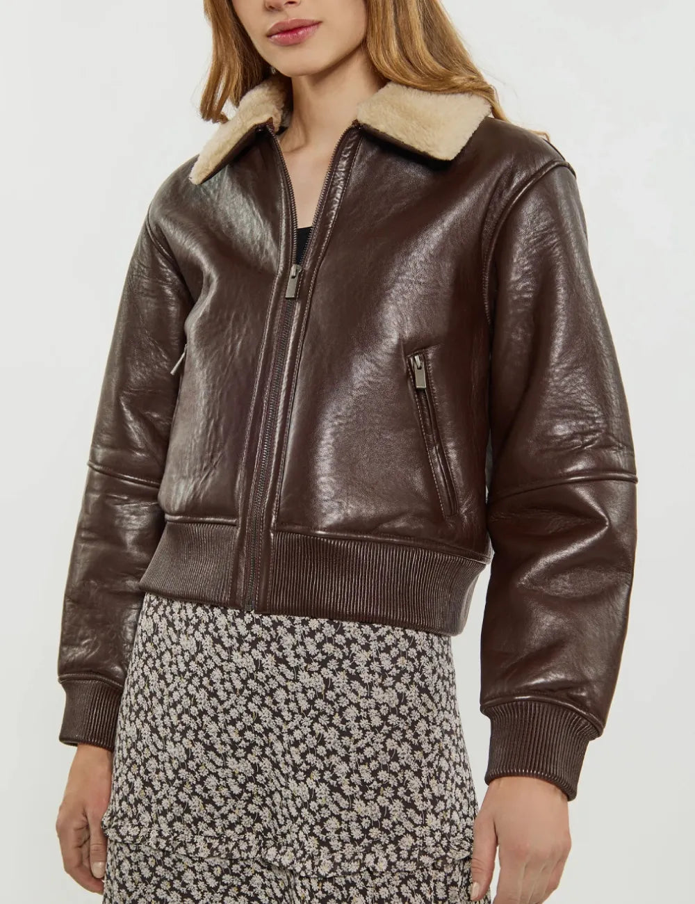 Women's Premium Bronze Aviator Bomber Leather Jacket