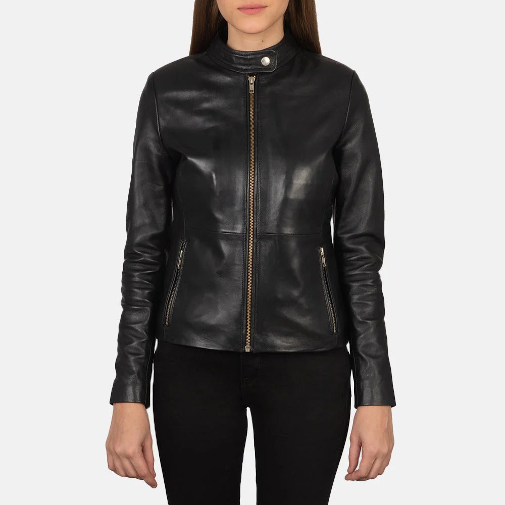 Women's Rave Black Leather Biker Jacket