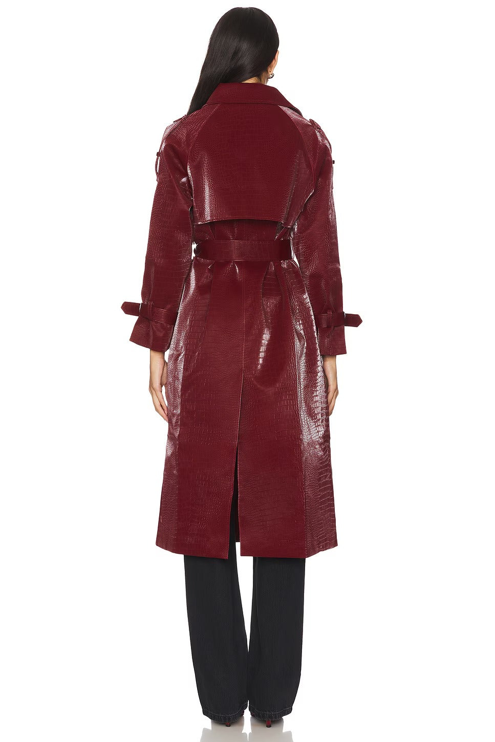 Women's Red Faux Leather Seattle Trench Coat