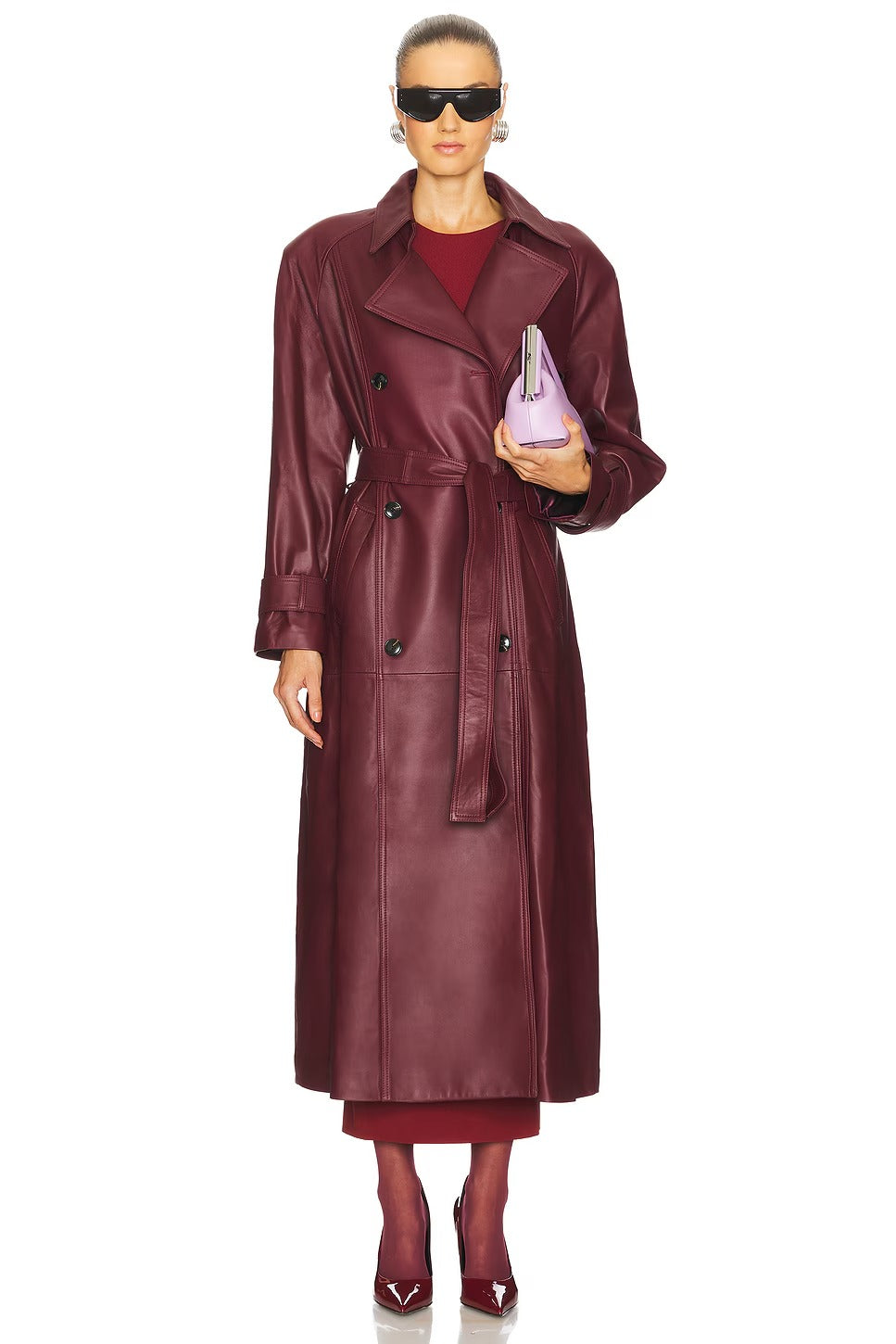 Women's Red Faux Leather Trench Coat