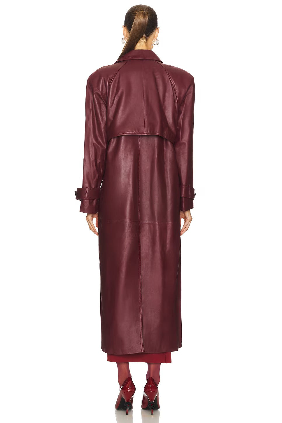 Women's Red Faux Leather Trench Coat