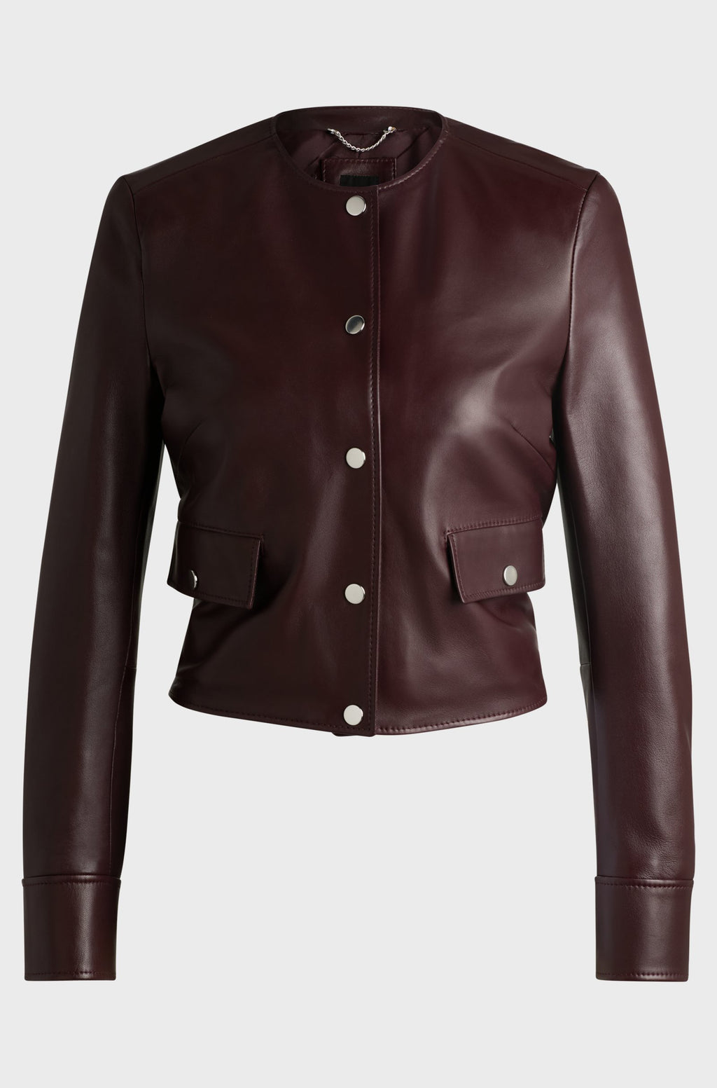 Women's Red Hardware Press-Studs Collarless Leather jacket