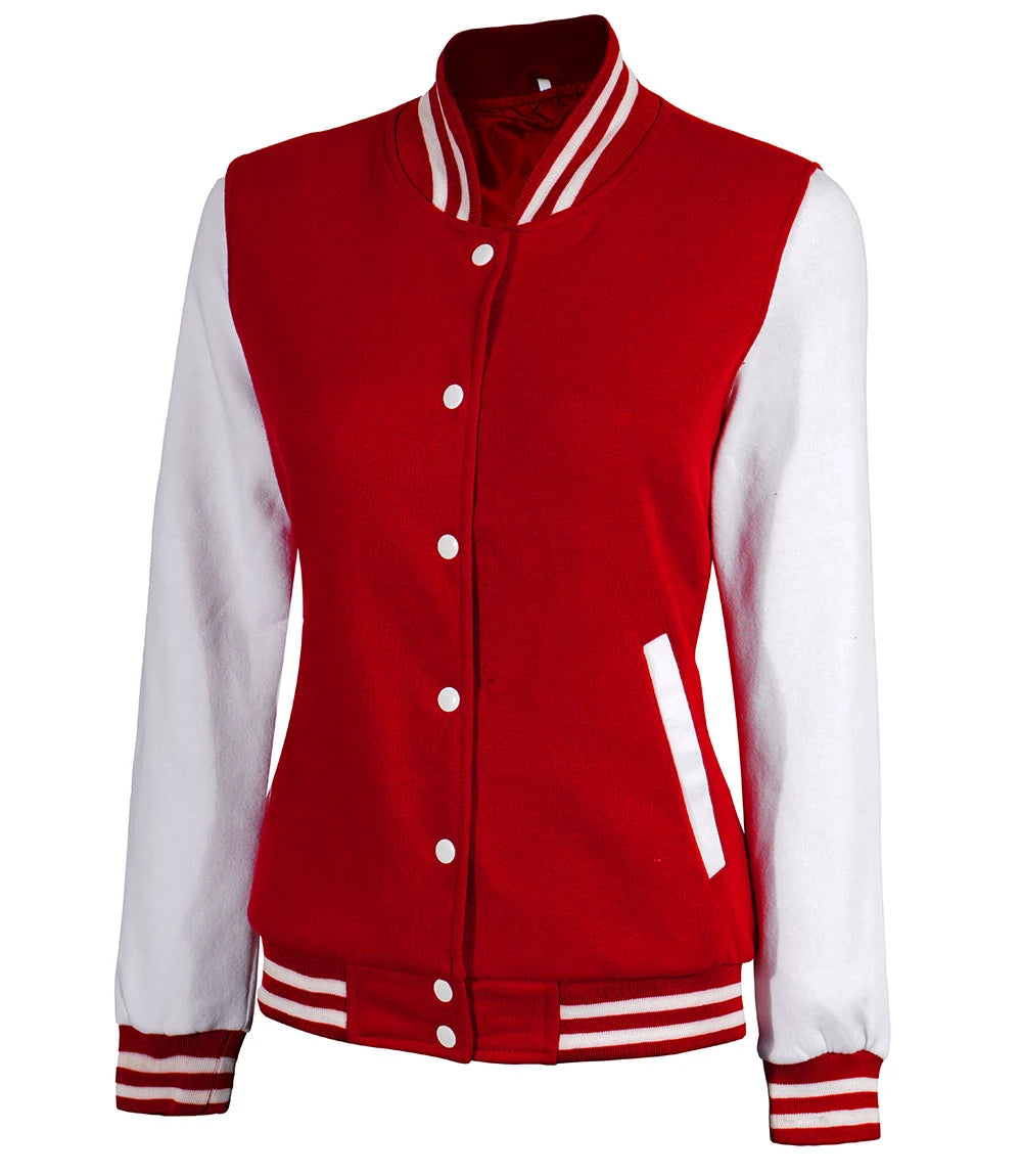 Rot-weiße Collegejacke für Damen – High School Letterman 