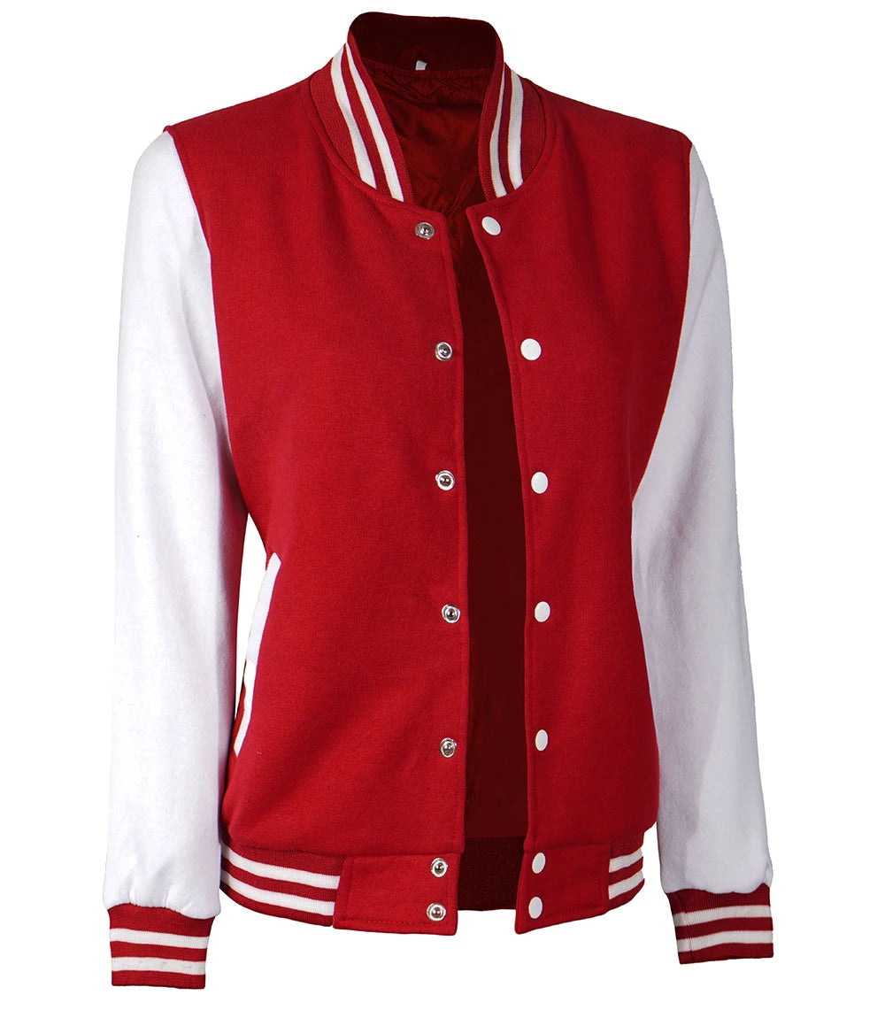 Rot-weiße Collegejacke für Damen – High School Letterman 