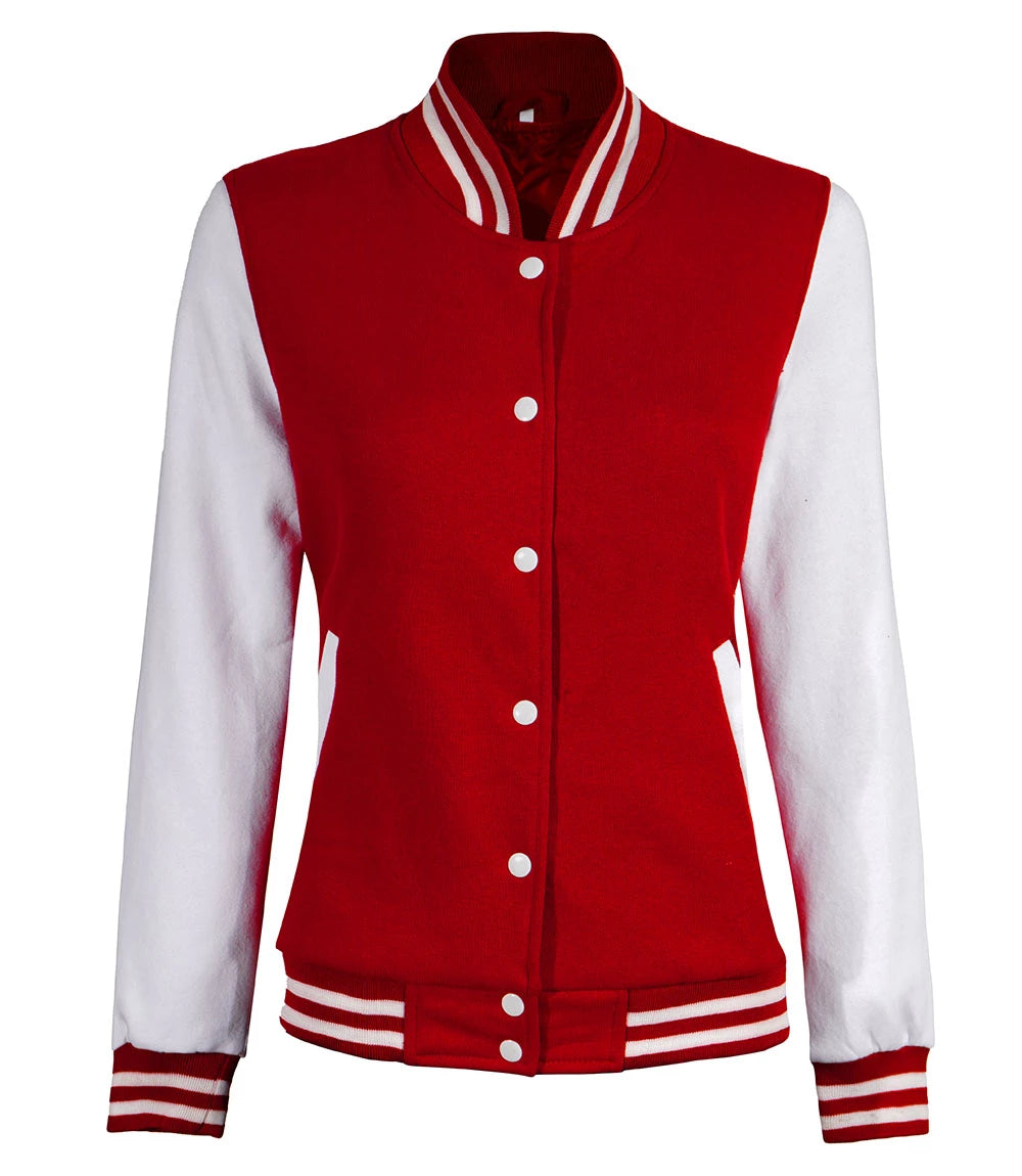 Rot-weiße Collegejacke für Damen – High School Letterman 