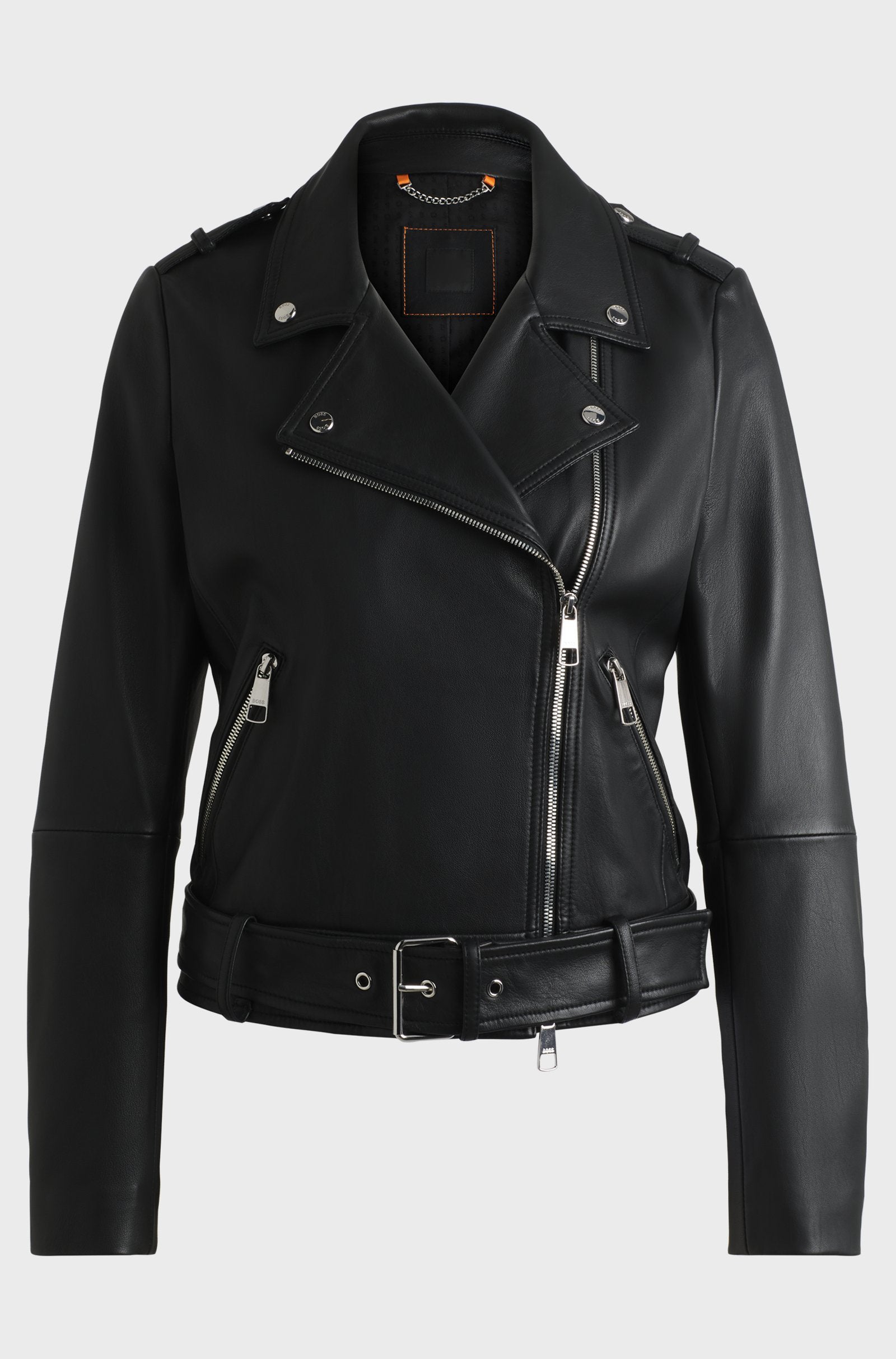 Women's Regular Fit Buckled Belt Nappa Leather Biker Jacket