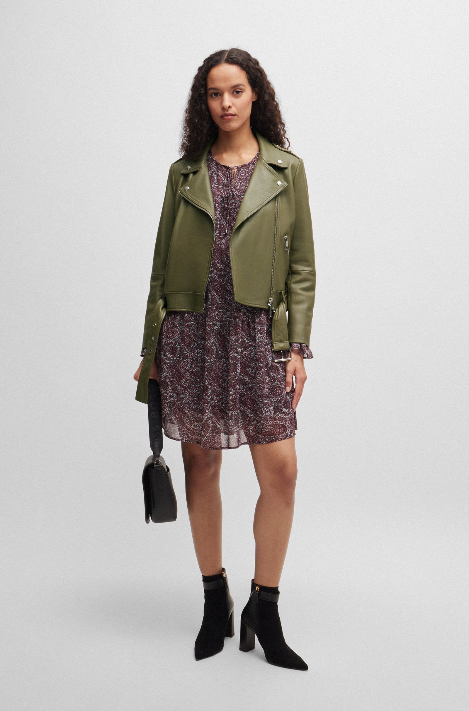 Women's Regular Fit Buckled Belt Nappa Leather Biker Jacket