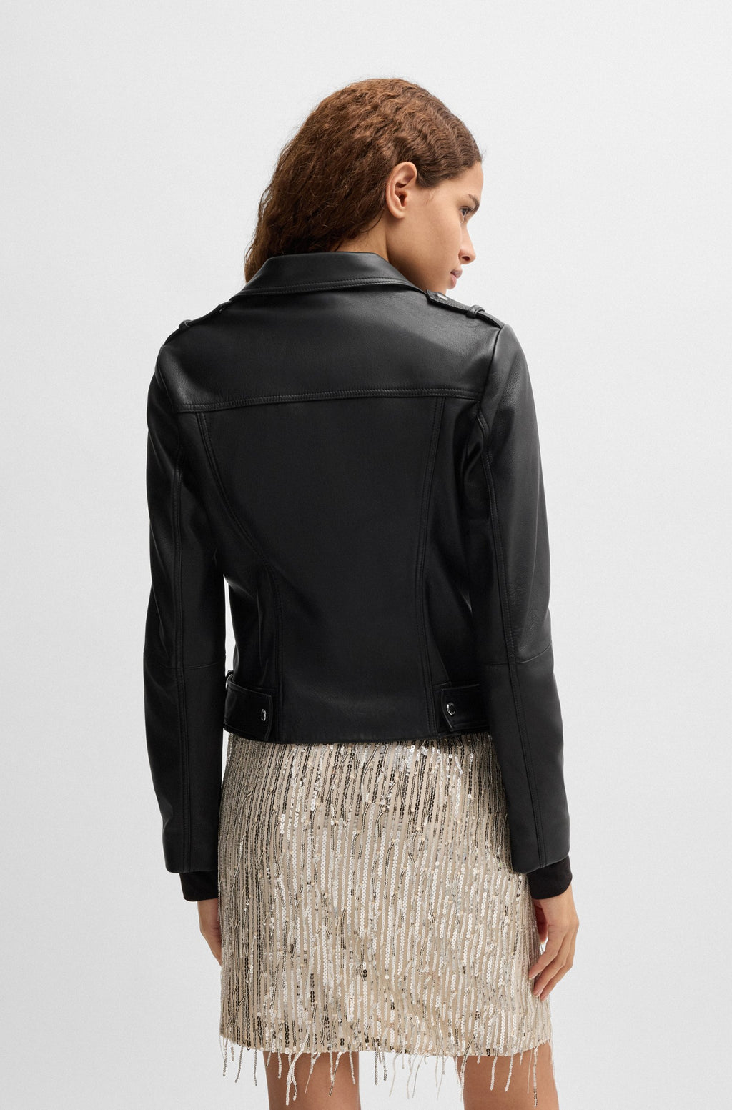 Women's Regular Fit Buckled Belt Nappa Leather Biker Jacket