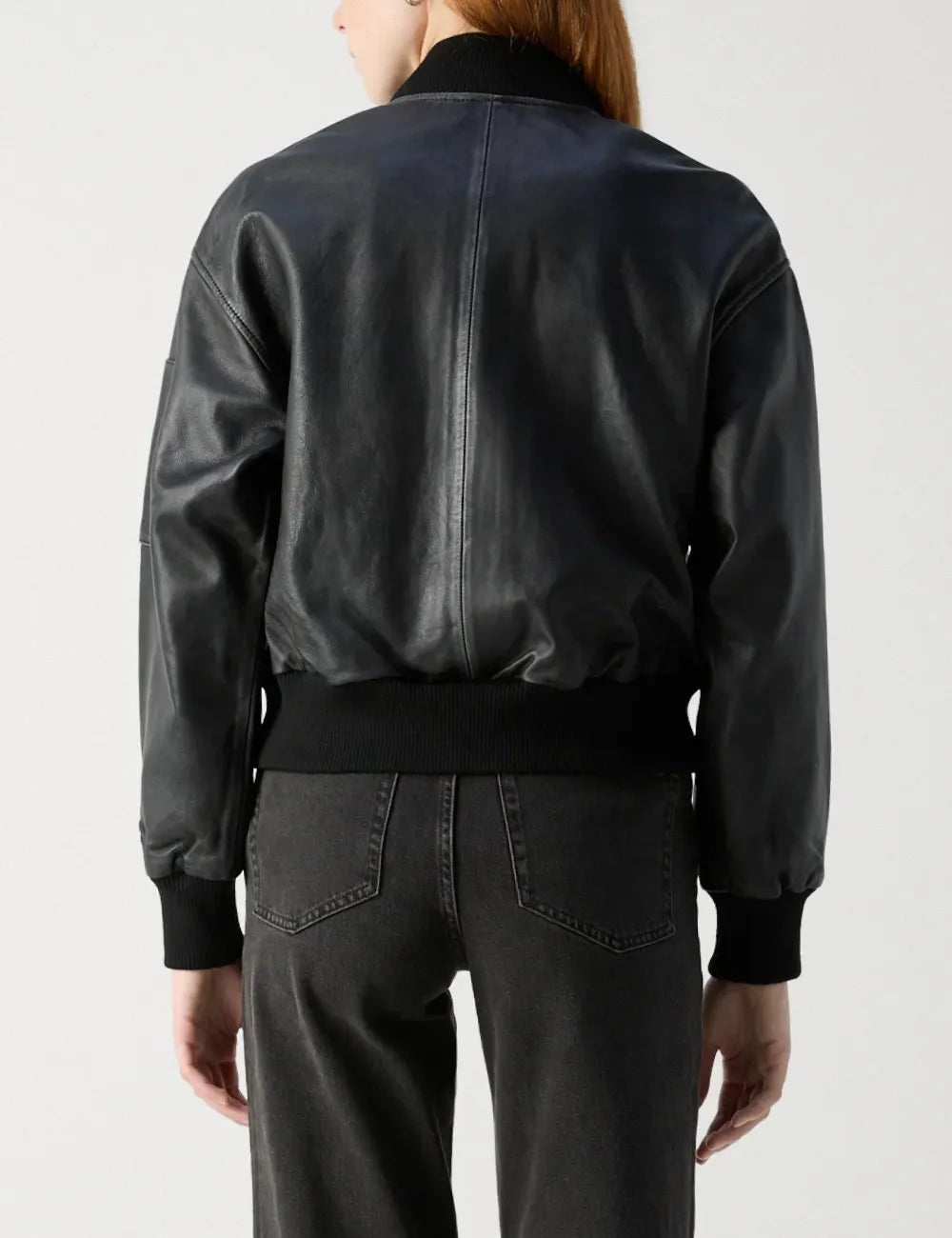 Women's Retro Polo Black Cropped Aviator Bomber Leather Jacket