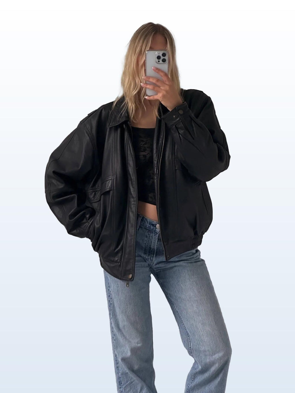 Women's Rich Matte Black Classic Oversized Straight Cut Sheepskin Leather