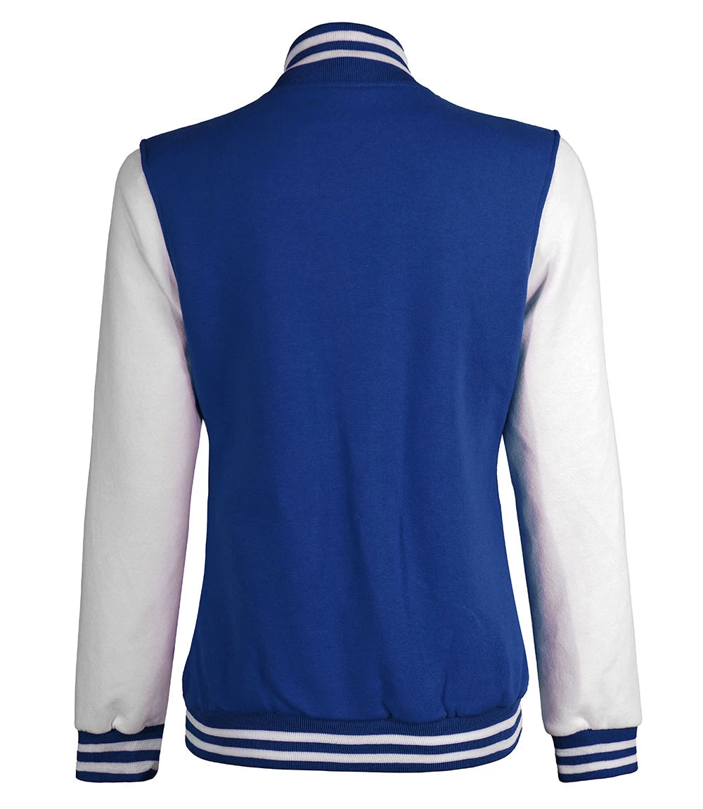 Königsblaue und weiße Letterman-Jacke für Damen – Bomber-Stil