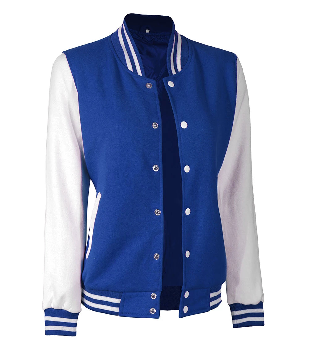 Königsblaue und weiße Letterman-Jacke für Damen – Bomber-Stil