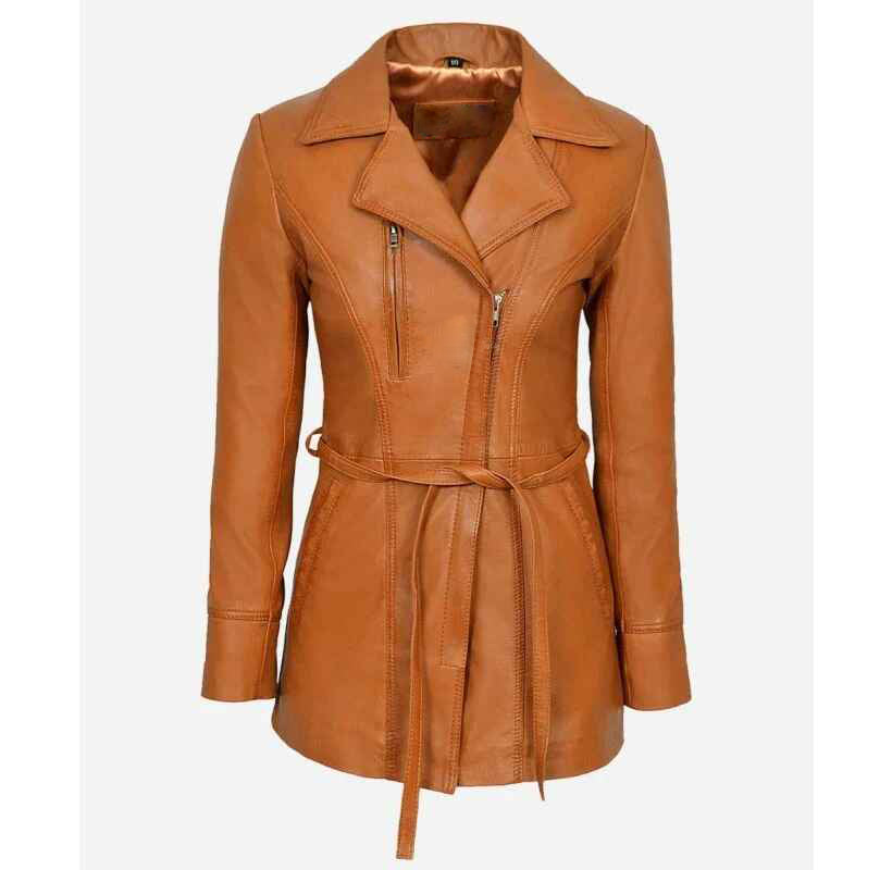 Women's Sarina Mid Length Collared Tie Belt Short Trench Coat