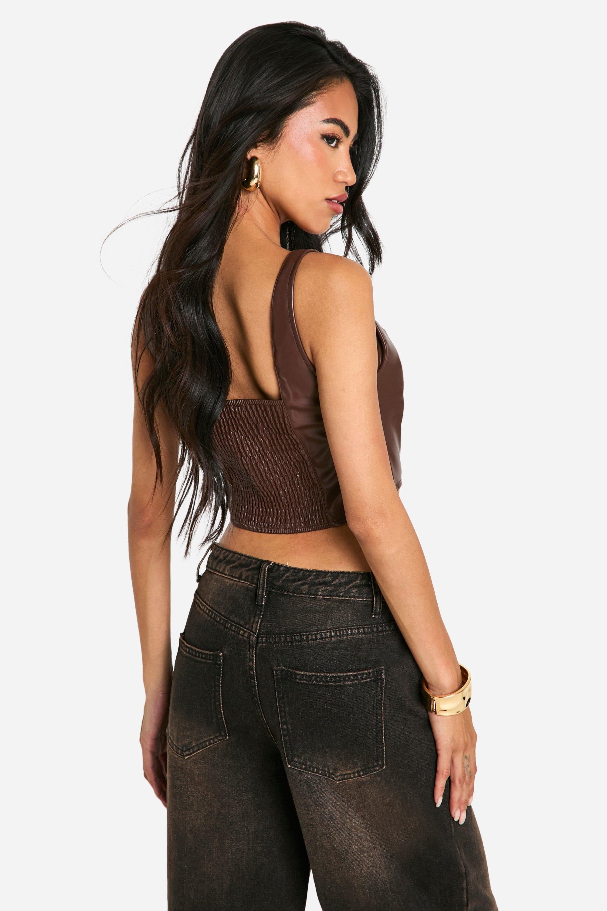 Women's Scoop Seam Detail Corset Leather Top