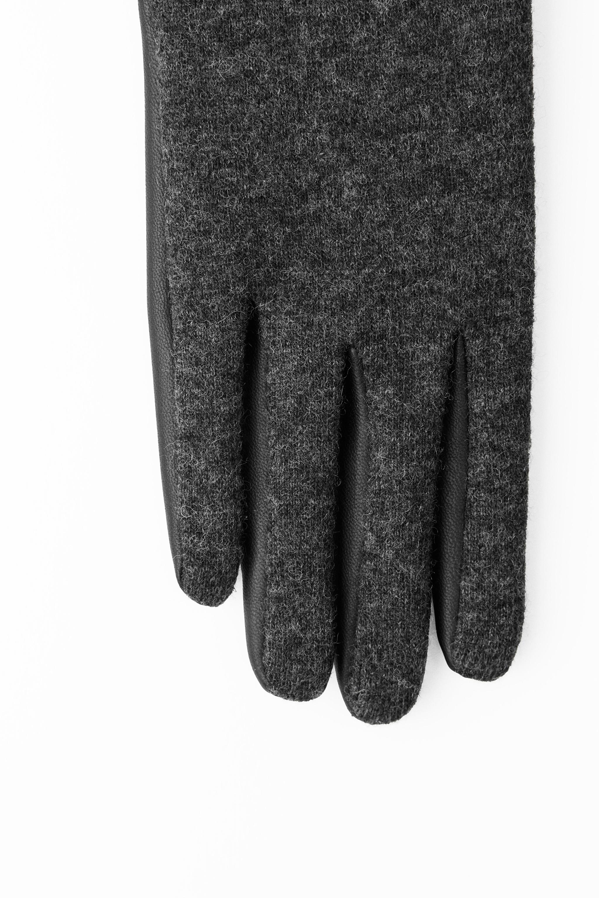 Women's Short Gloves Wool Blend and Leather Effect